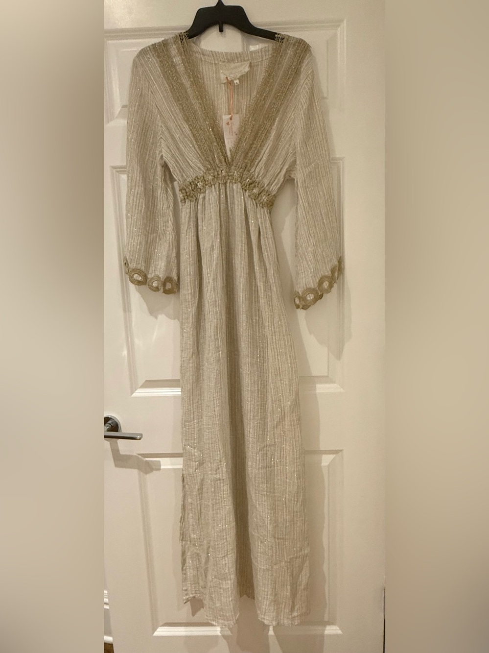 Temptation Positano ivory gold Maxi Dress with Gold Trim